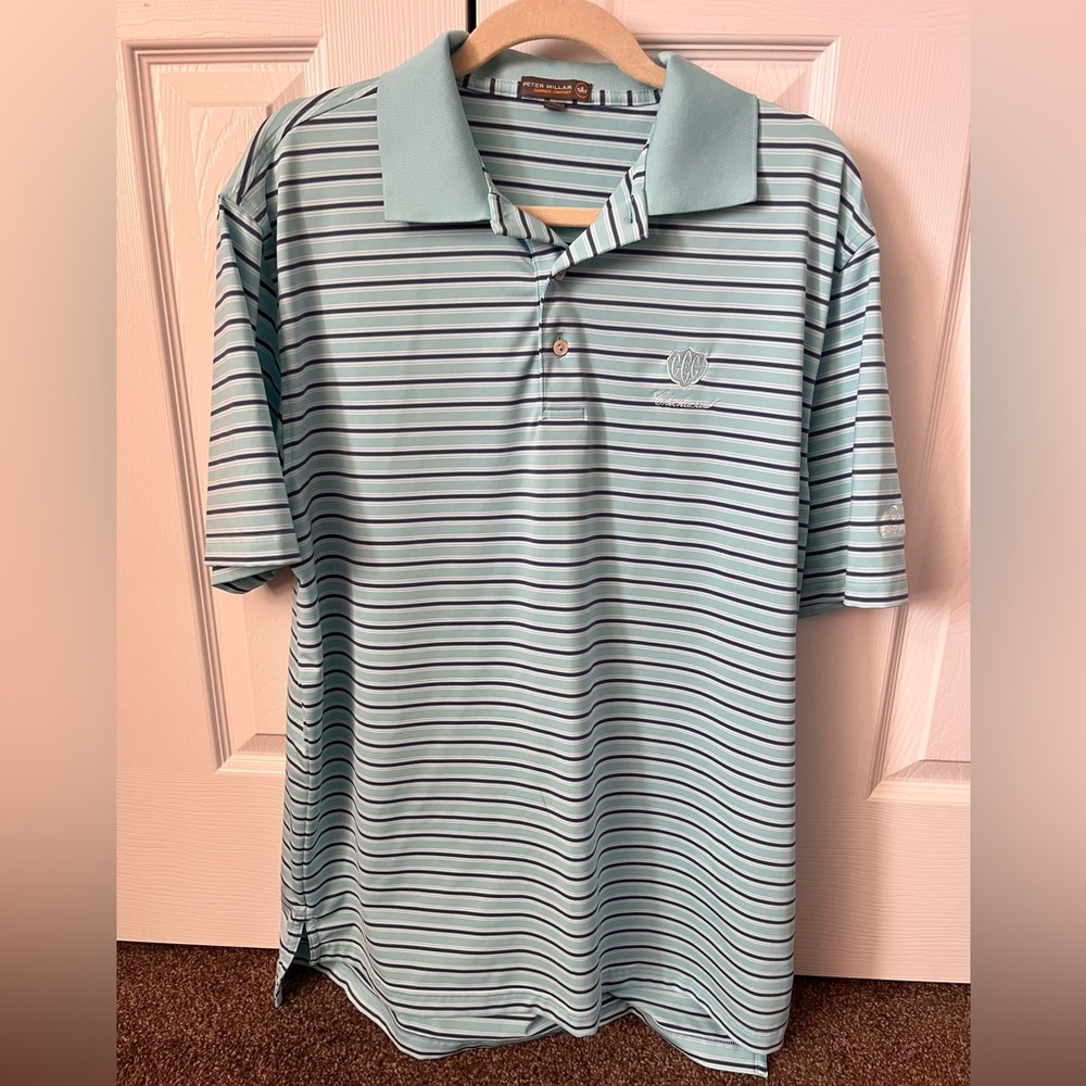 Peter Millar Summer Comfort polo in aqua and blue stripe - LARGE